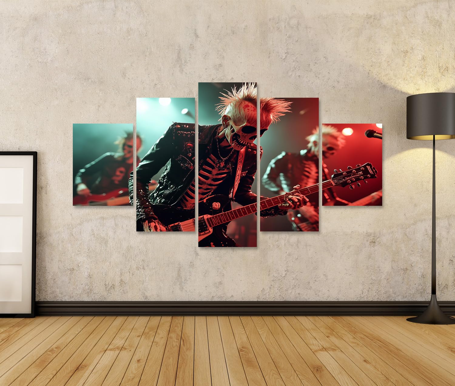 islandburner Bild auf Leinwand Punkband in Skelett Kostümen bei einem Live Konzert Bilder Wandbilder Poster