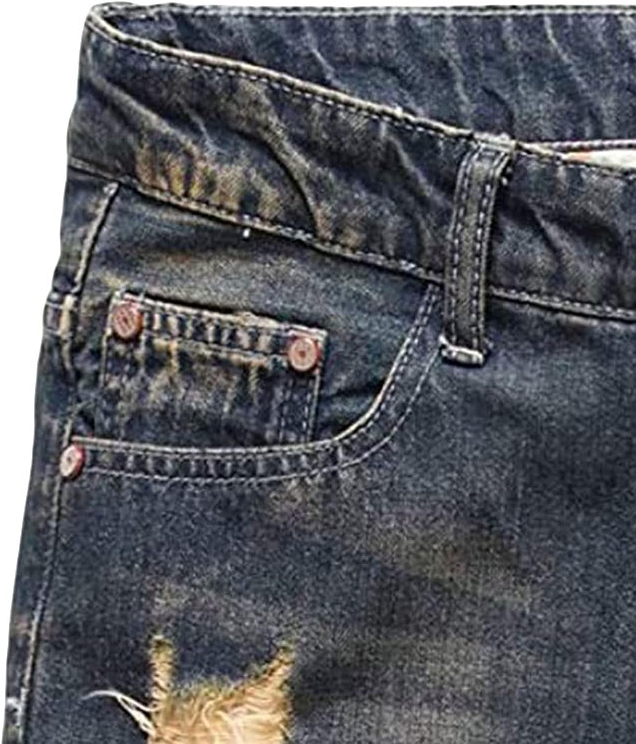Men's Hole Slimming Vintage Denim Shorts Mid Rise Ripped Outdoors Denim Shorts Washed Distressed Slim Jean Short