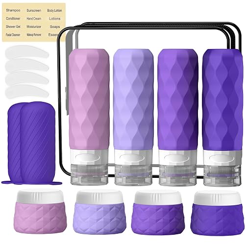 Silevoler 16Pack Travel Bottles for Toiletries, Bottles, Jars, and Covers | TSA Approved BPA Free Silicone Travel Size Containers Set, Leak Proof Refillable Liquids and Cream Essentials Kit (Purple)