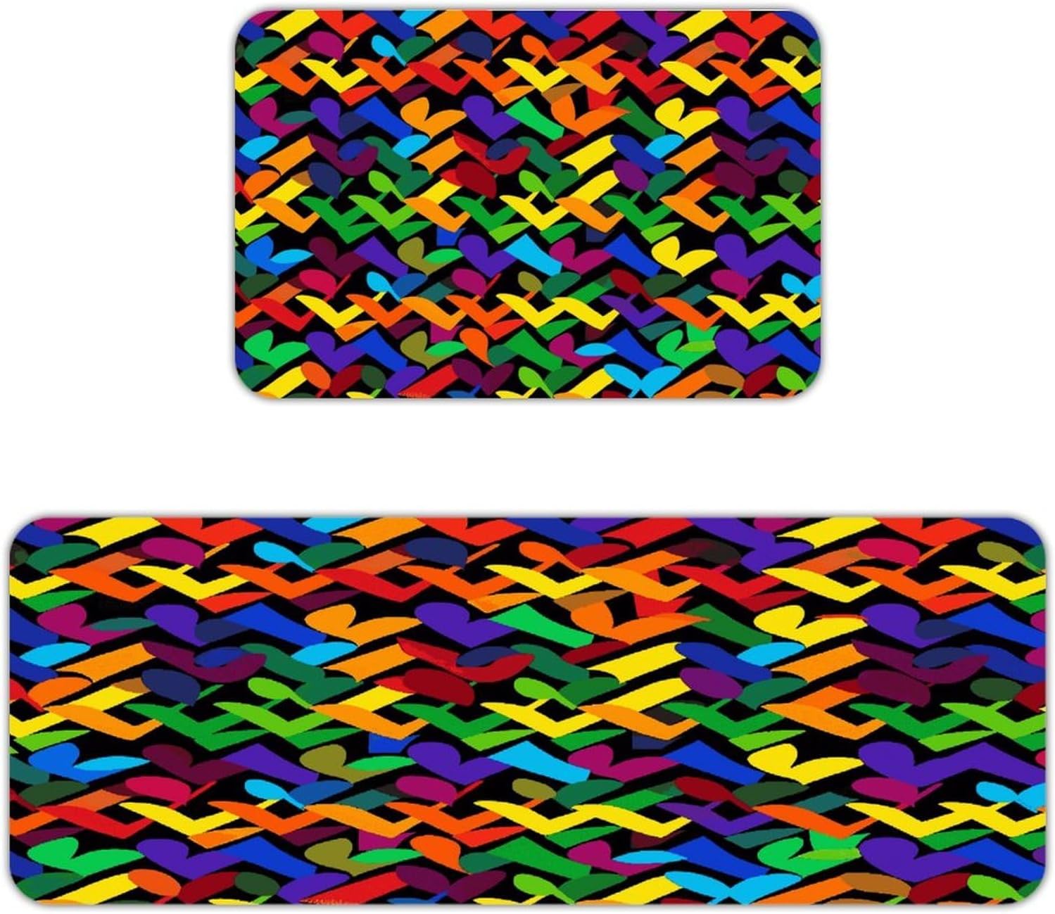 Gay Pride Rainbow Kitchen Mats with 2PCS Non-Slip Washable,Kitchen Rug Heavy Duty Durable, Floor Mats for Kitchen,Office,Sink,Laundry