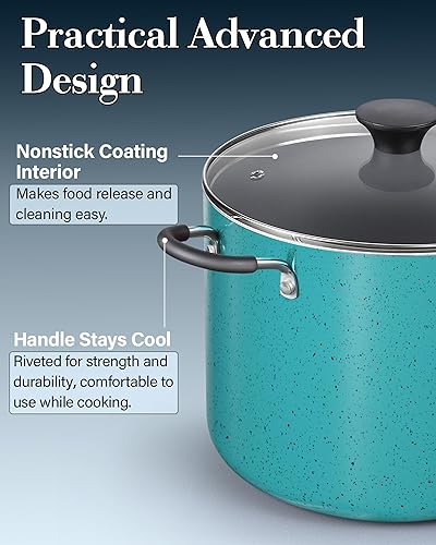 Miniatura 6 de Olla de stock antiadherente Cook N Home con tapa de 10.5 cuartos de galón, olla de cocina profesional profunda con tapa de vidrio, olla de stock