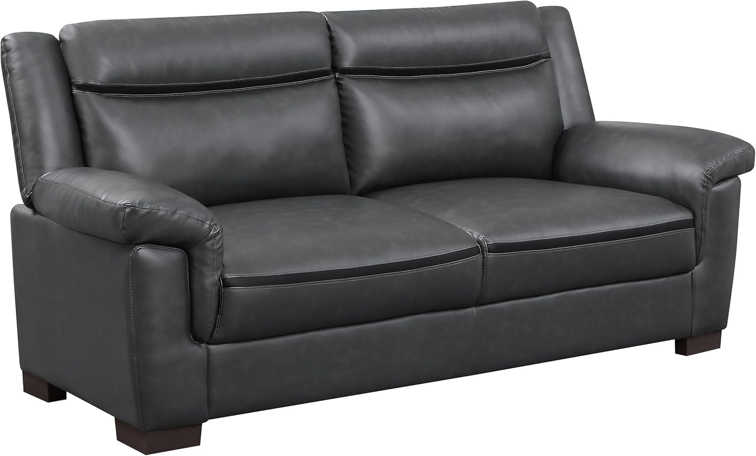 Gray Faux Leather Pillow Top Upholstered Sofa