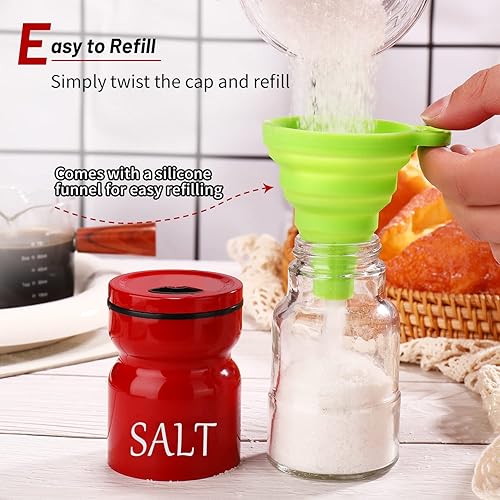 Miniatura 6 de Juego de saleros y pimenteros, saleros y pimenteros de granja con agujeros ajustables para verter, salero y pimentero moderno, salero rojo