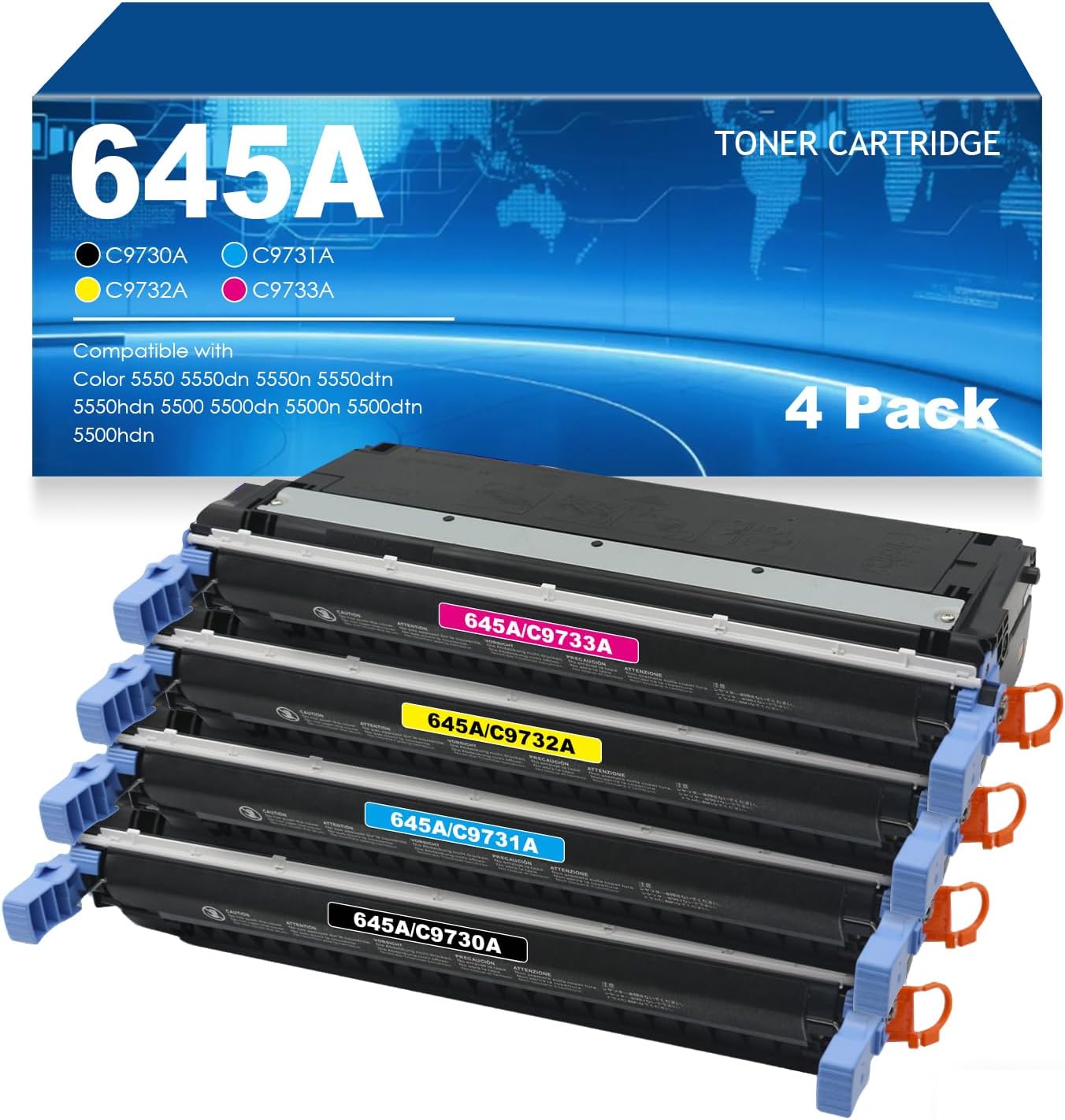 Remanufactured 645A Toner Cartridge Replacement for HP 645A C9730A C9731A C9732A C9733A for Color 5500 5550 5550dn 5550n 5550dtn 5500dn 5500n Printers (4-Pack)