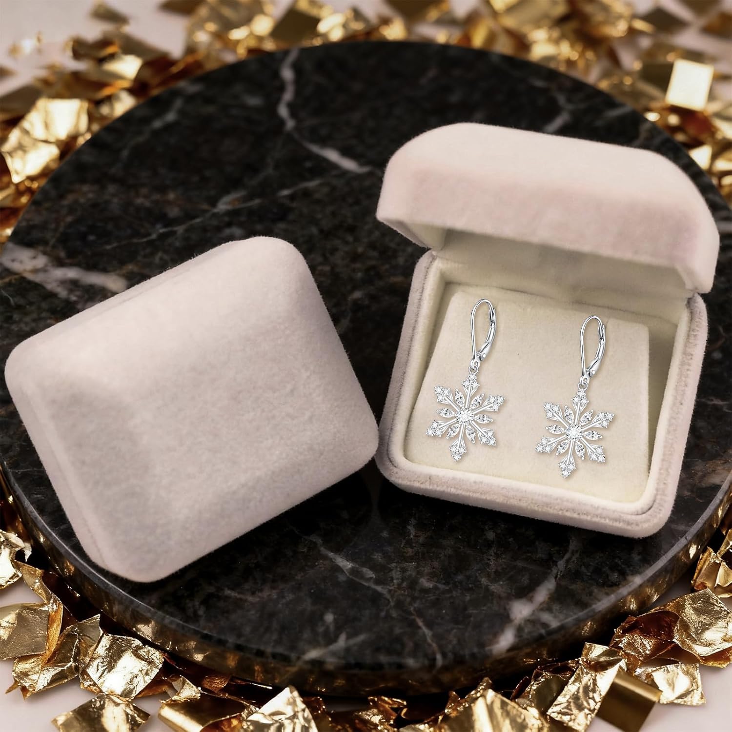 Snowflake Earrings for Women Sterling Silver Christmas Snowflake Earrings Dangle Drop Winter Holiday Jewelry Leverback Christmas Gifts - Image 6