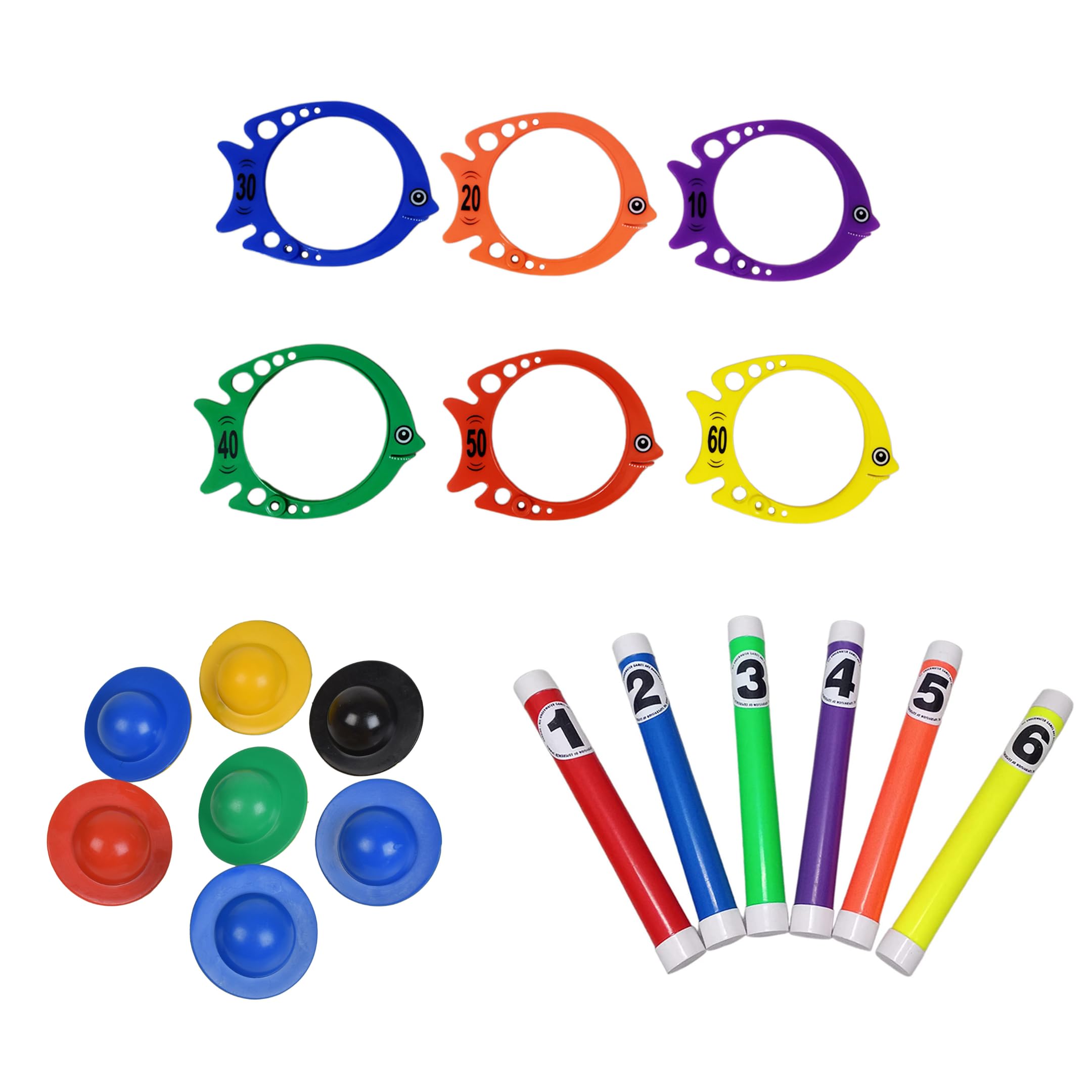 Fitfix™ Swimming Toy Set of Floating Egg Flips, Diving Stick, Diving Vertical Fish, I Diving Toys for Children I Ideal Gift Set - Made in India (Egg Flips + Diving Stick + Diving Fish)