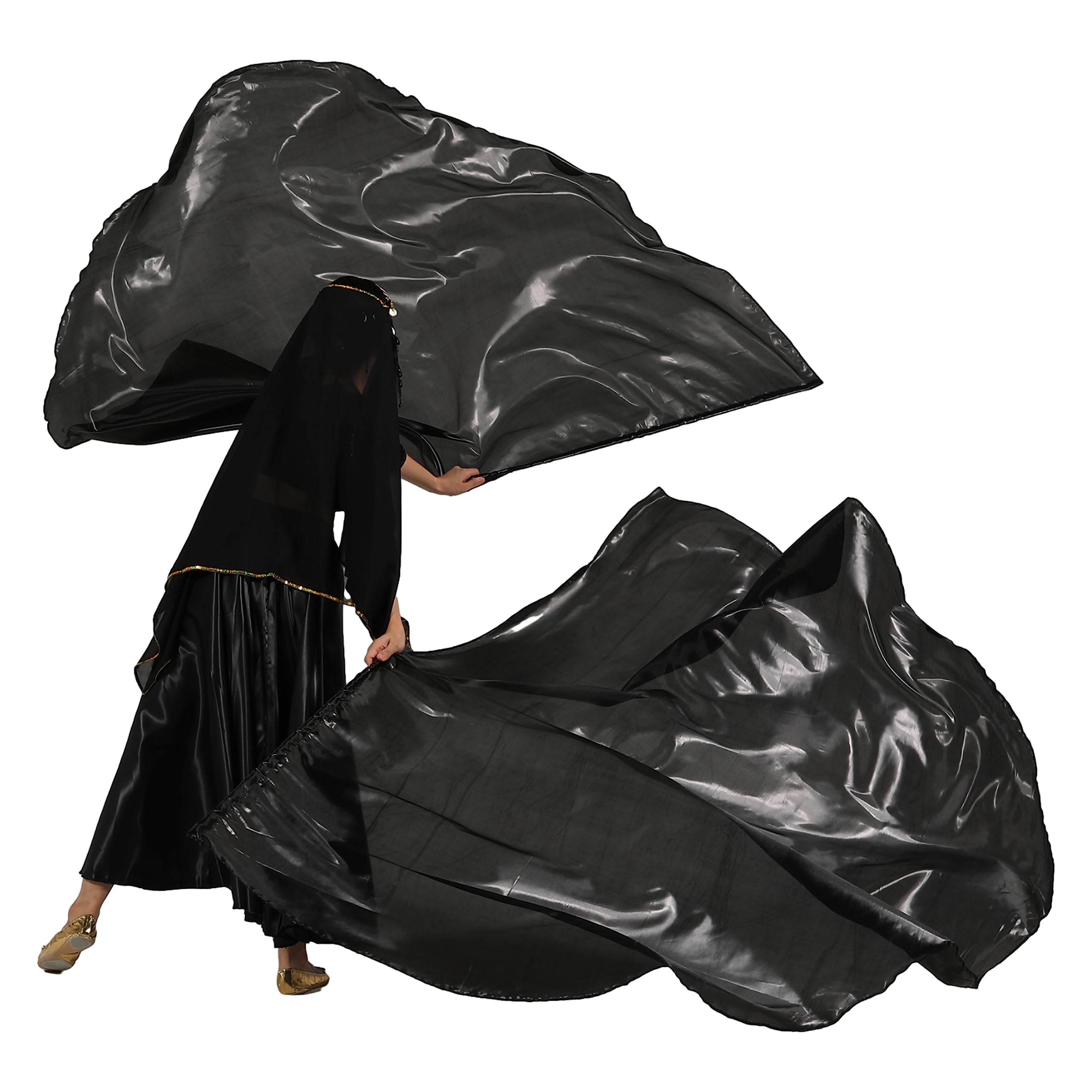 MUNAFIE Large Worship Flags for Dance Church, 74 x 55 Inch Semicircle Praise Dance Flags with Flexible Telescopic Rods and Carrying Bag, 2 Pack, Black