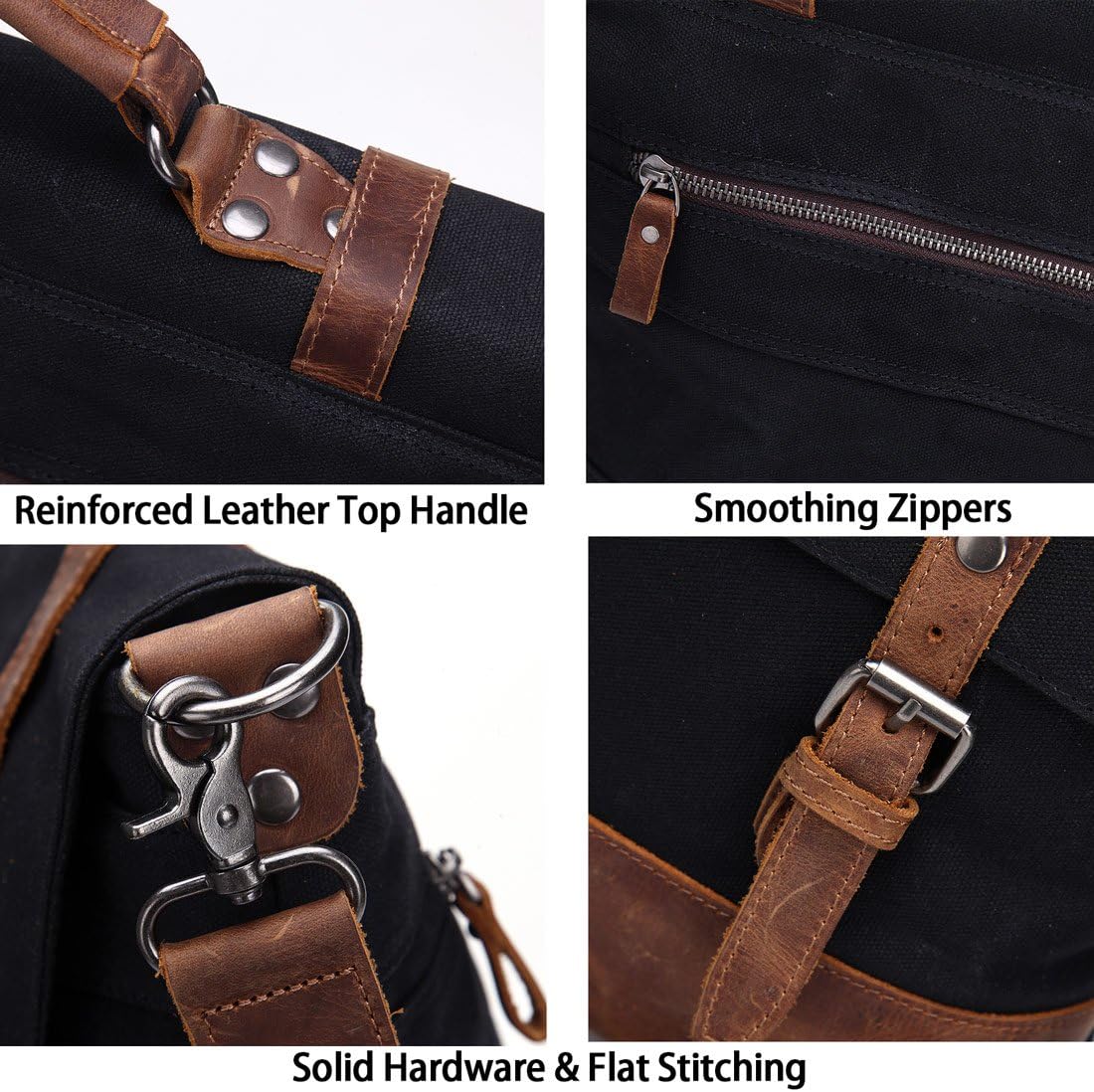 Laptop Messenger Bag 15.6" for Men Waxed Canvas Vintage Leather Business Briefcase Shoulder Bags Waterproof