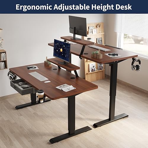 Miniatura 4 de Escritorio eléctrico de pie con cajón, escritorio de pie ajustable de 55 x 30 pulgadas con estante de almacenamiento, escritorio de oficina en casa,