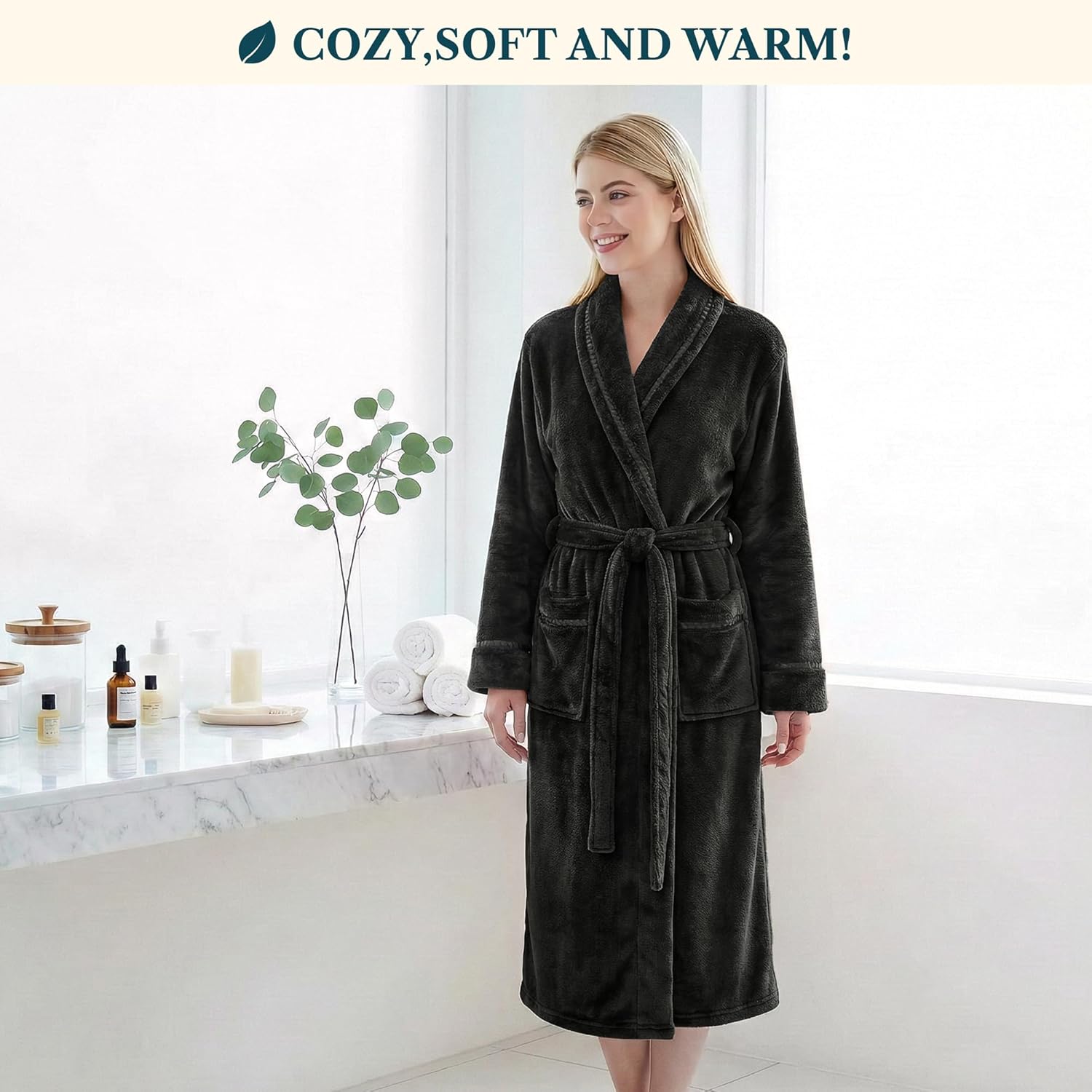 PAVILIA Robes For Women, Fleece Soft Fluffy Bathrobe, Plush Cozy Long Spa Robe - Image 4