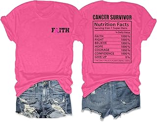 Cancer Survivor Shirts Women Breast Cancer Awareness Tshirt Pink Ribbon Tee Faith Inspirational Short Sleeve Tops