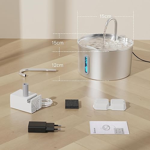 Miniatura 9 de Fuente de agua para gatos de acero inoxidable fuente para gatos de 74 oz2.2 L para beber - Fuente de agua para mascotas para gatos en el interior -