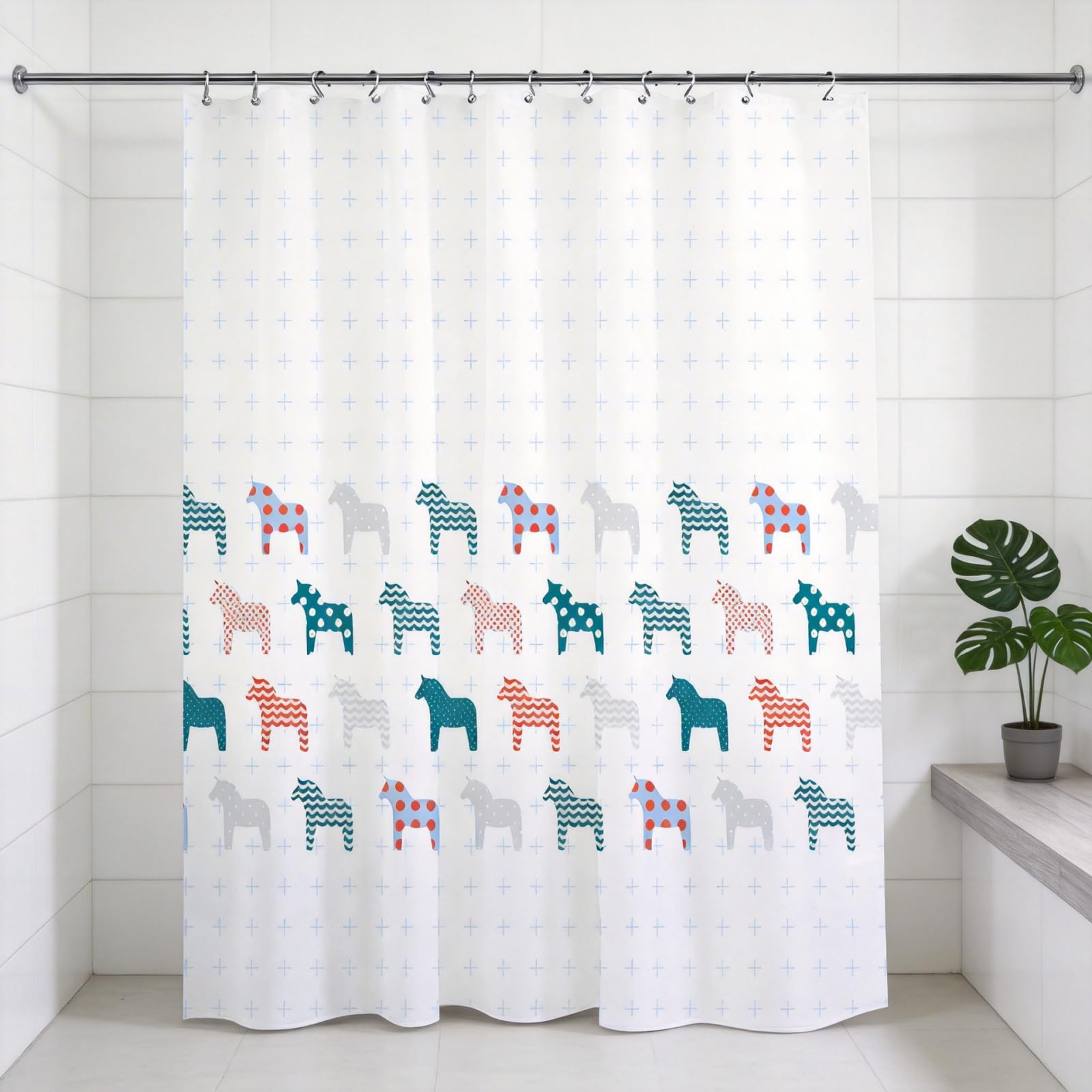Rideau douche anti moisissure bleu vert pour une salle de bain zen