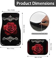 Vista 6 de Yewattles - Set de 4 alfombrillas para auto con estampado de rosa roja, delanteras y traseras, antideslizantes, ajuste universal para sedán