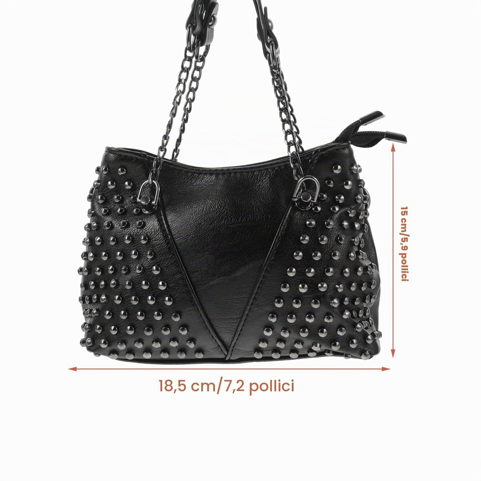 Borsa a Tracolla Donna Con Catena E Borchie in Pu 7.28X5.91X3.54 Pollici Borsa Casual Per Tempo Libero Shopping Viaggi Con Spazio Per Telefono Chiavi E Cosmetici