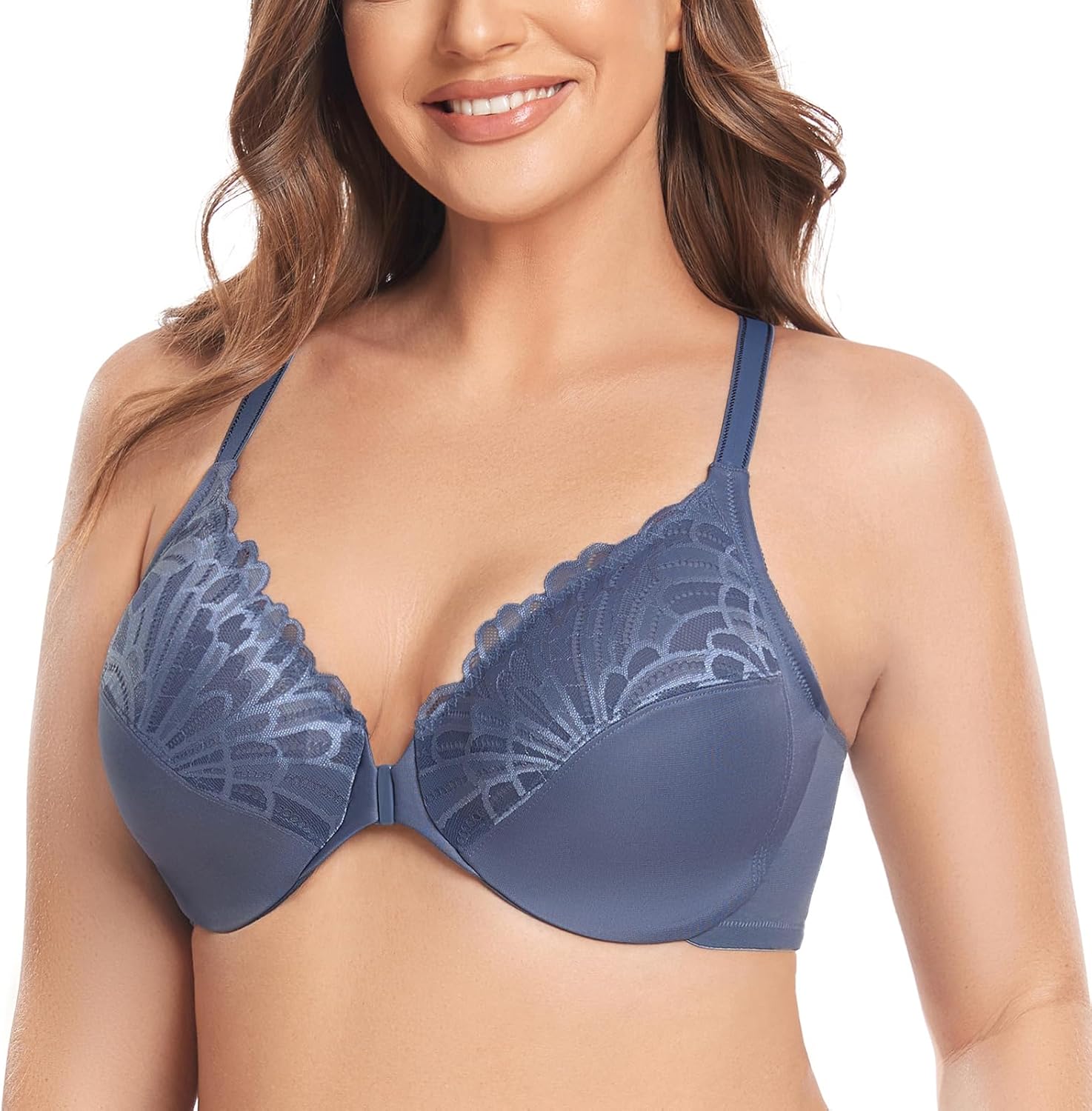 MELENECA Women's Racerback Front Closure Full Coverage Unlined Plus Size Underwire Bra - Image 3