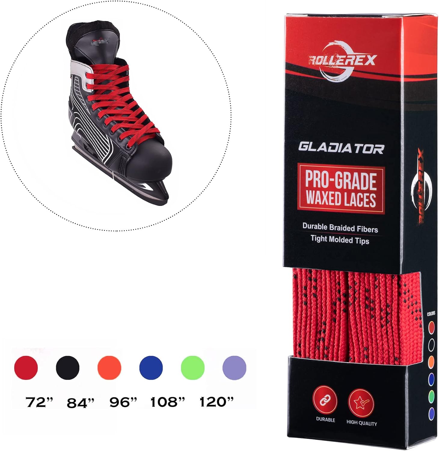 VXT500 Inline Skate Wheels Rocket Red (8 Wheels w/Bearings, spacers and washers) Gladiator Waxed Skate Laces Rocket Red Intended for Roller Blade Wheel Replacement