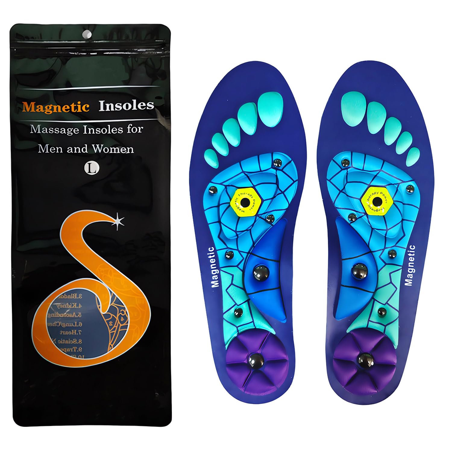 Plantillas de Acupresión Magnética（Azul&Verde丨44-47） Plantillas Magnéticas,Magnetische Einlegesohlen丨Las Plantilla de Acupresión，Reducir la Presión Del Pie.