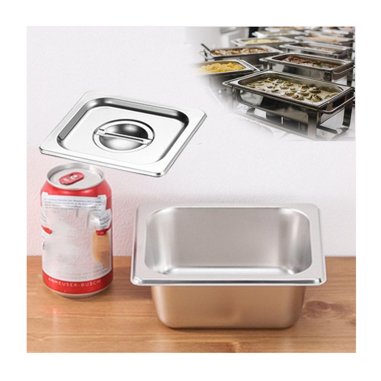 Mahlzeit Zutatenbehälters,Edelstahl Gastro Behälter GN Spülmaschinenfest,Stapelbar Tief Gastronormbehälter,1/6（17.5 * 16.2）,6.5cm1.2side