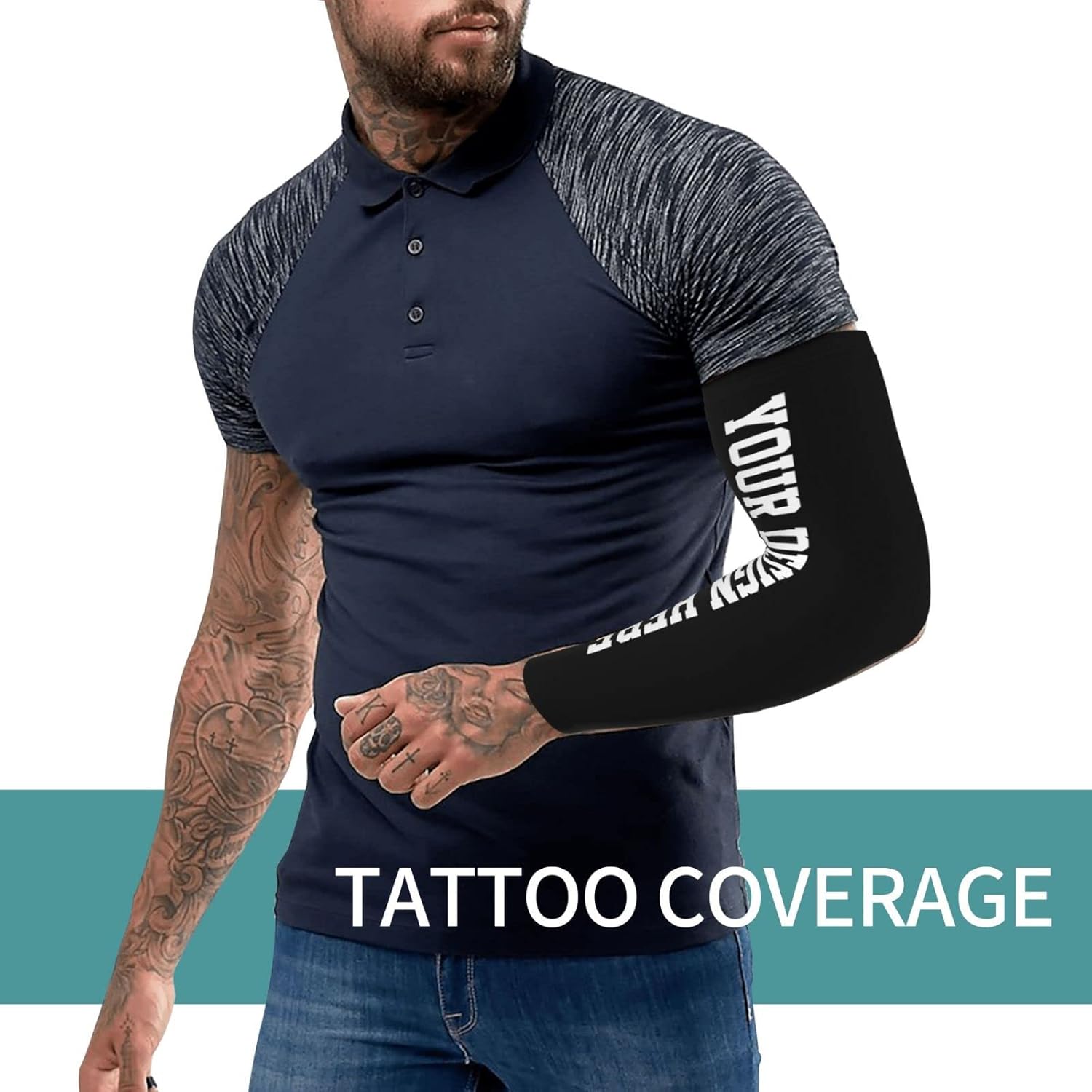 Man wearing an arm sleeve covering a tattoo on his arm