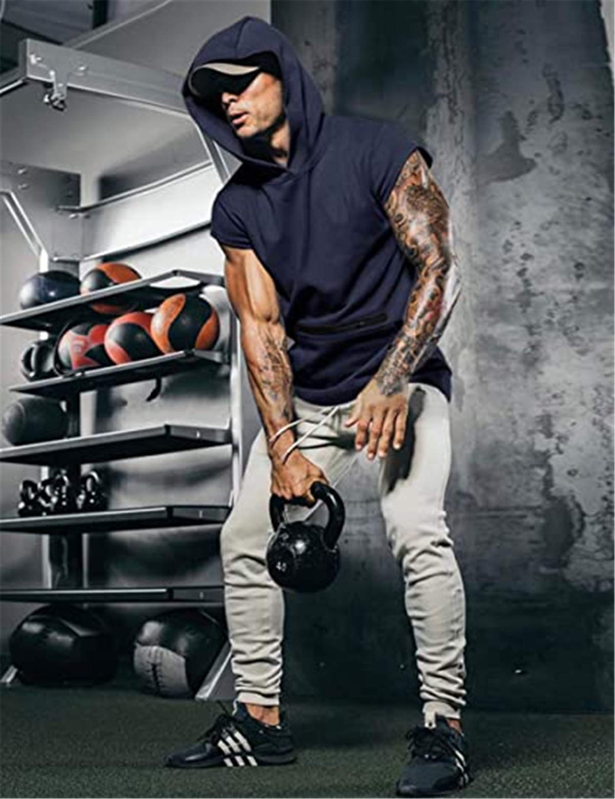 Cabeen Uomo Bodybuilding Felpa con Cappuccio da Palestra Fitness Canotta Sportivi Maglia Senza Maniche Gym Tank Top con Tasche