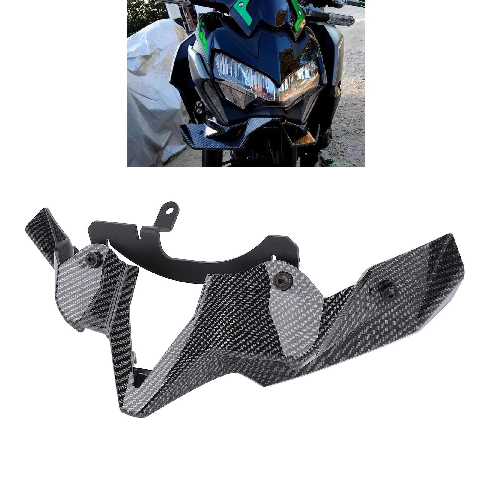 SIXRUN Motorrad-Frontverkleidungs-Winglets, Z900 2020 Bis 2024, Erhöhter Stabilitäts-Abtriebsspoiler, Aerodynamischer Spoilerflügel mit Montagezubehör (Kohlefasermuster)