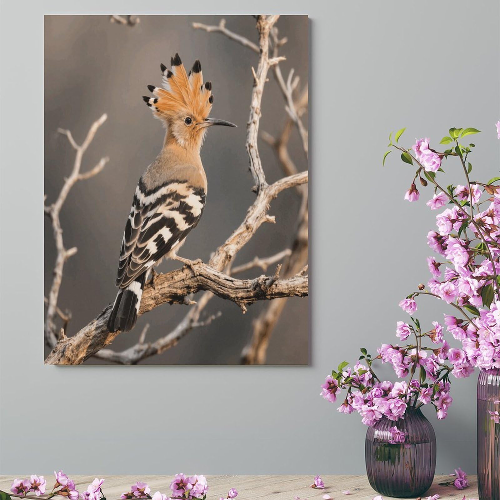 Canvas Wall Art Country Botanical Wall Decor Floral Meadow Nature Painting Hoopoe Rustic Farmhouse Poster Print for Living Room Bedroom Bathroom Office 18x24inch(46x61cm)