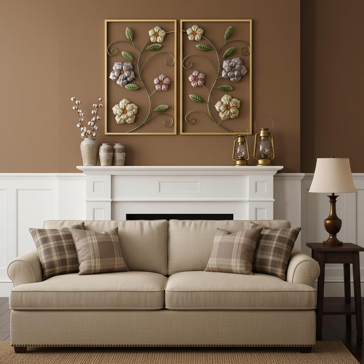 3D Metal Wall Art for Living Room - Set of 2 Framed Floral Wall Art, Metal Flower Wall Decor for Modern Bedroom, Bathroom, Office, or Entryway Farmhouse Decorations