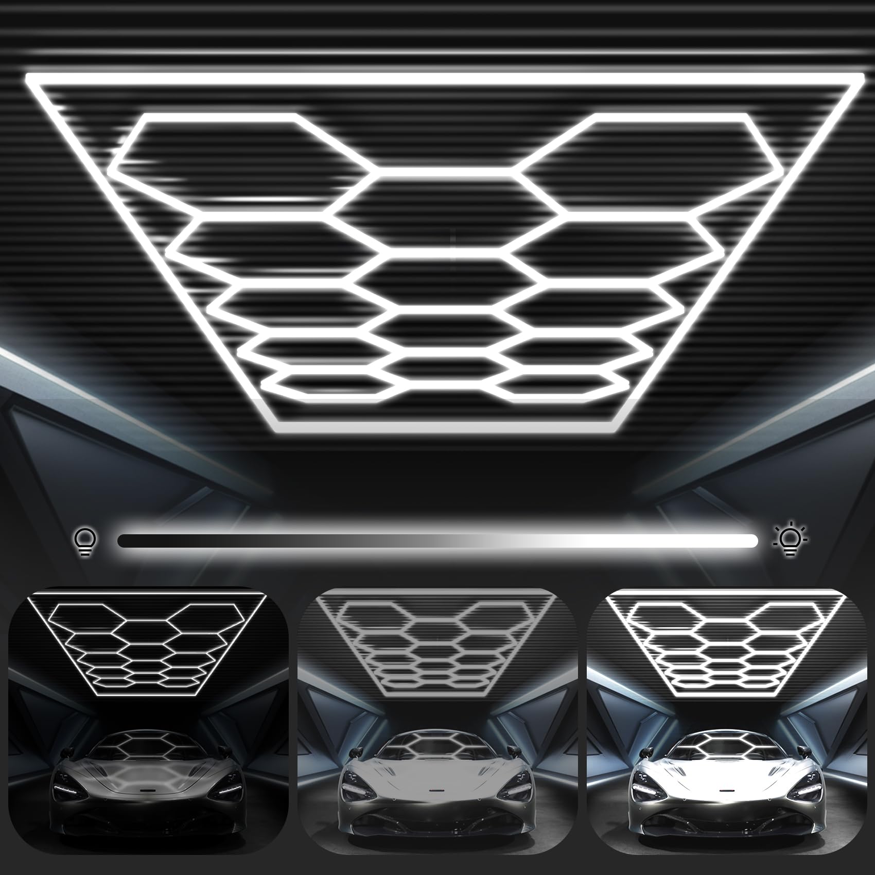 FERUERW Hexagon Garage Lights with Rectangle Frame, 3 Level