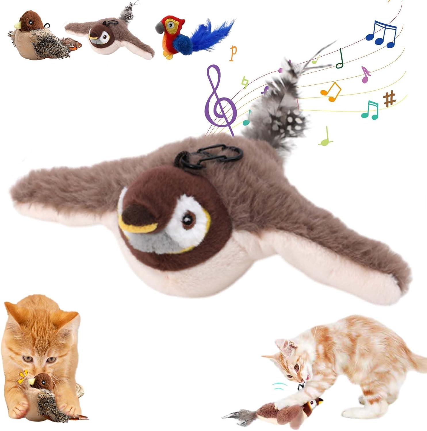 Katzenspielzeug Vogel, interaktives fliegendes Vogel-Katzenspielzeug, Katzenspielzeug, Selbstständigkeit, USB-Aufladung mit 3 Modi, flatternder Vogel, Katzenspielzeug, Katzen, Vogelspielzeug (Spatz)