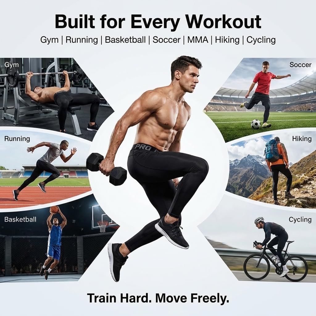 5 Pack Men's Compression Pants Athletic Baselayer Leggings Camouflage Workout Tights for Running Gym Basketball