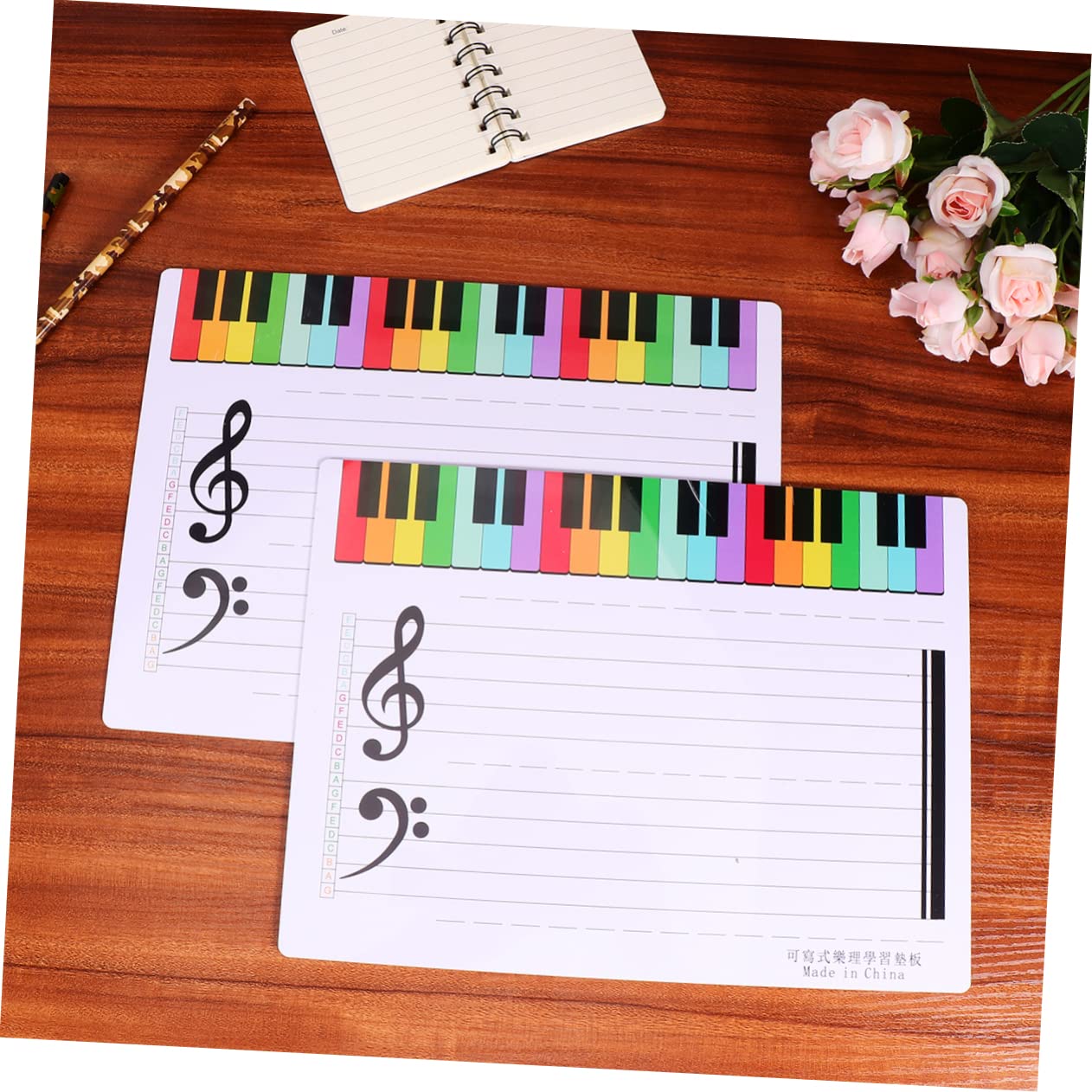 Tableau Blanc Musical Effaçable - Portée De 5 Lignes Double Face - Pour Apprendre Et Enseigner La Musique - 12