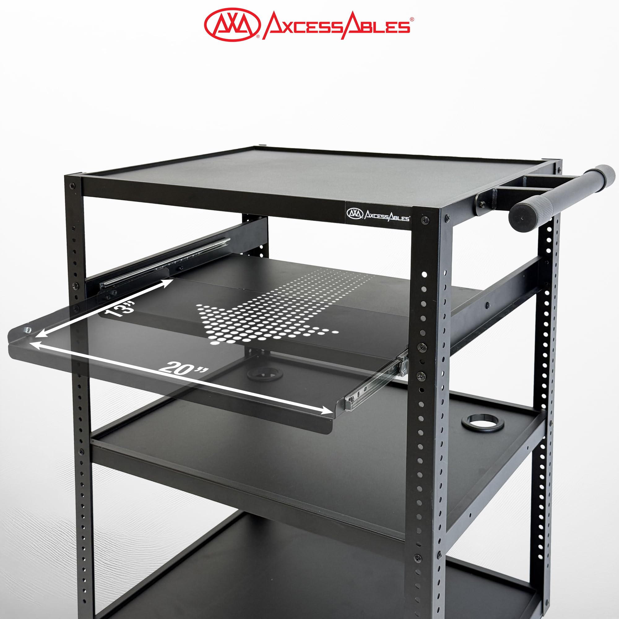 AxcessAbles AV-Wagen aus Stahl und Metall auf Rädern, rollbarer Projektorwagen, höhenverstellbare Ablage, ausziehbare Tastaturablage und Kabelwickelhalterung, hält 180 kg, einfache Montage,