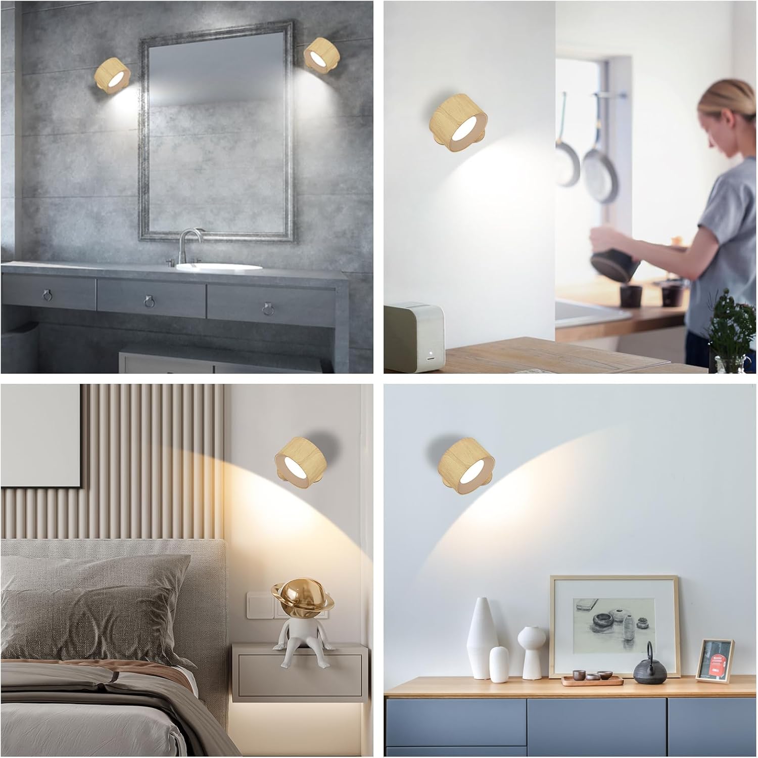AKSDA Battery Operated Wall Light, LED Wall Sconce with 3 Color Modes, 3 Brightness Levels, 360 Rotation, Touch Control, Cordless Wall Lamp for Bedroom, Reading, Bedside - 1 Pack