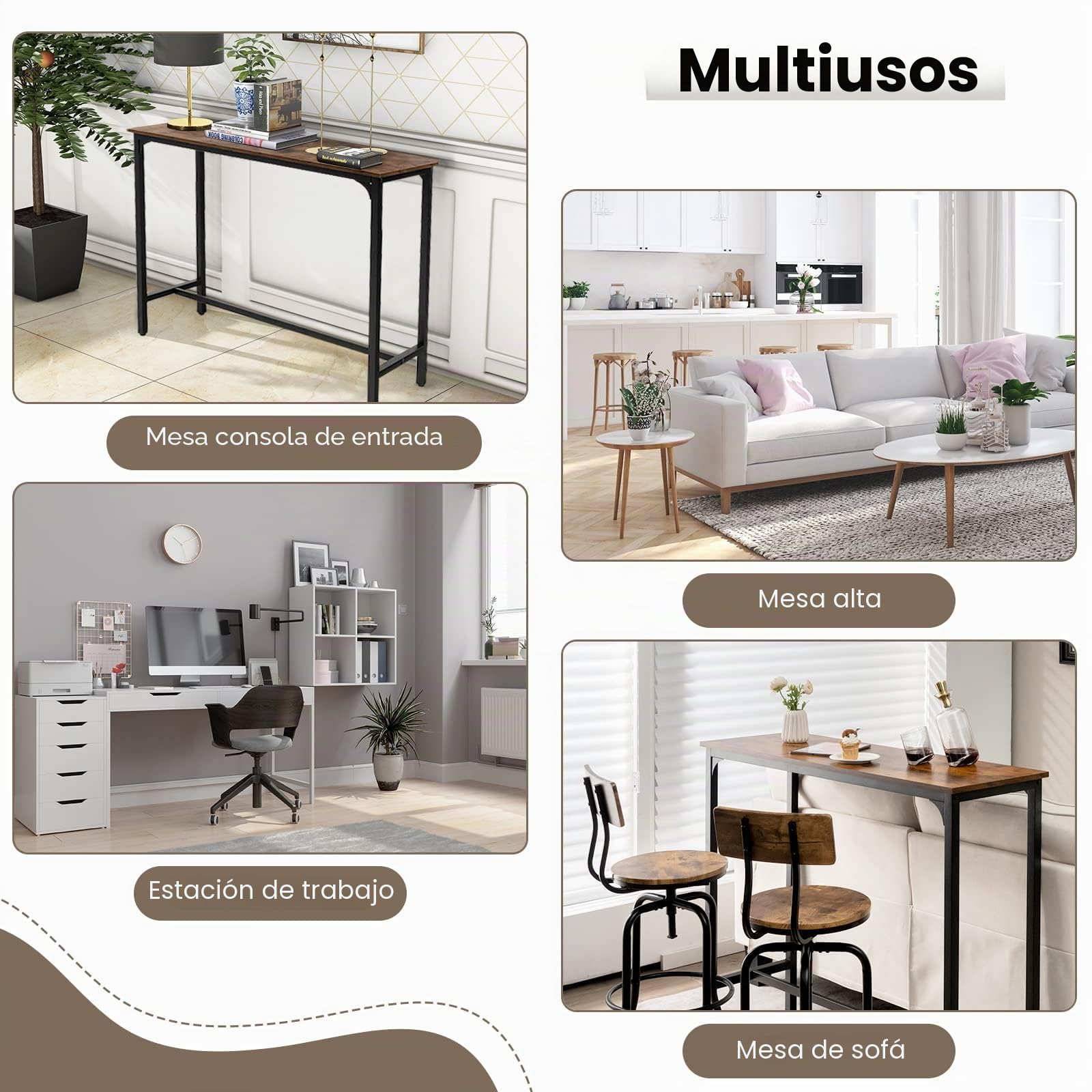 Mesa de Bar, Barra de Desayuno de Cocina, Mesa de Barra de Desayuno, Escritorio de café con Marco de Metal, Puede soportar 200 kg de Almohadillas Ajustables para el hogar, Cocina, Desayuno