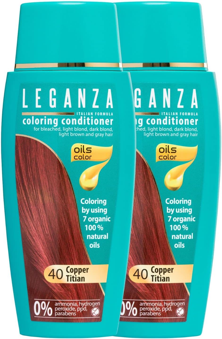 Leganza Natural Hair Coloring Conditioner Balm Color Copper Titian Nº 40 | Pack of 2 Hair Dyes | Enriched with 7 Natural Oils | Ammonia, PPD and Paraben Free | 2 x 150 ml