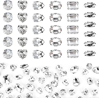 114 Pieces Sew on Rhinestones Mixed Shapes Big Flat Back Crystal Large Diamond Gems Rhinestones Kit with Metal Sewing Claw for Jewelry Craft, Clothes, Shoes, Earring, Belt and Dress(Crystal Clear)