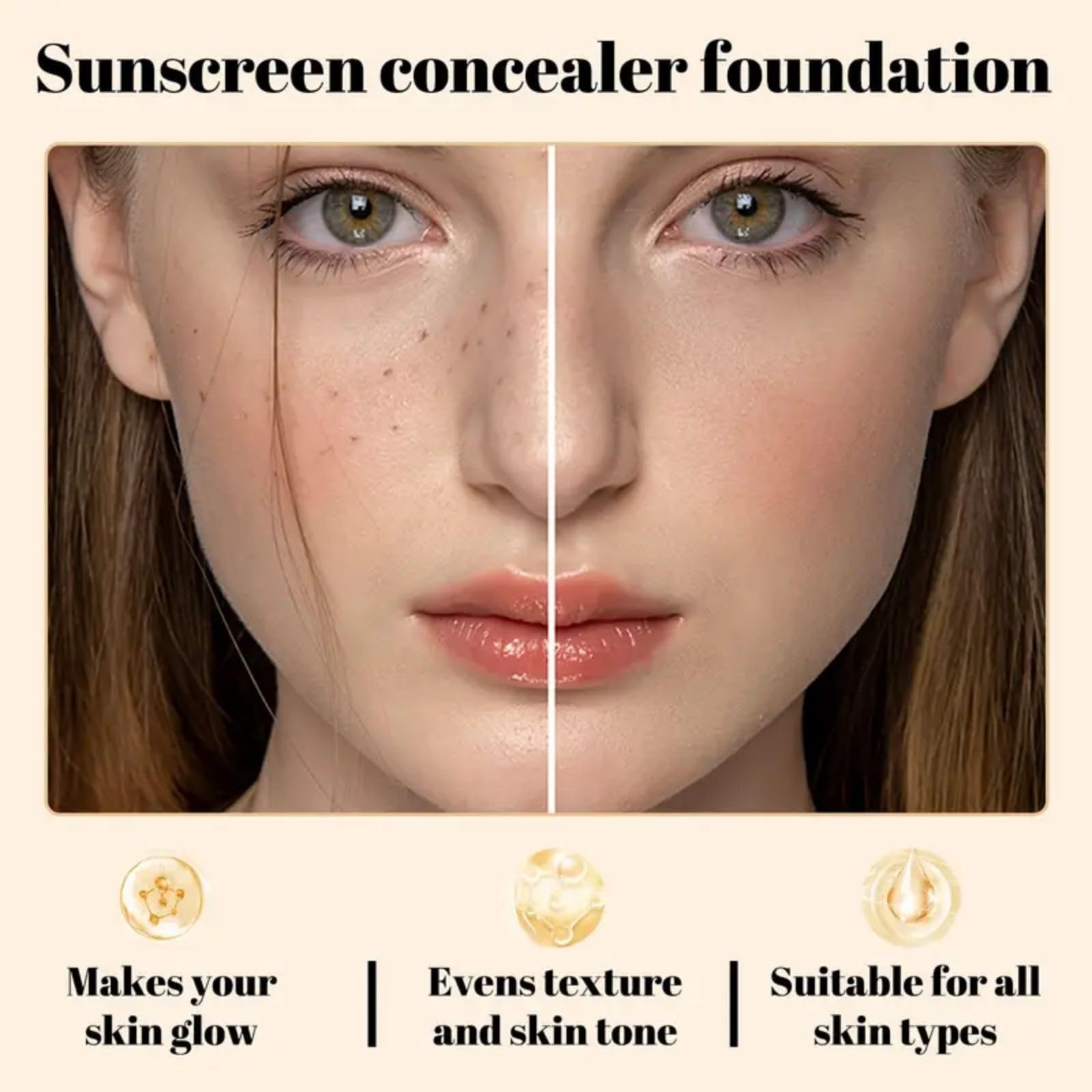 4 in 1 Moisturizing Full Coverage Liquid Foundation,Sunscreen Serum Spf 50 Foundation,Color Correcting Primer with Spf 50+,Skin Tint Foundation,Face Suncream,Found-ation Matte,Waterproof Found-ation - Image 2