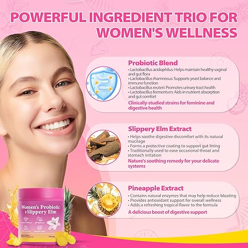 Miniatura 4 de Sus jugosas gomitas de probióticos femeninos con olmo resbaladizo apoya el equilibrio del pH, la salud intestinal y el sistema inmunológico