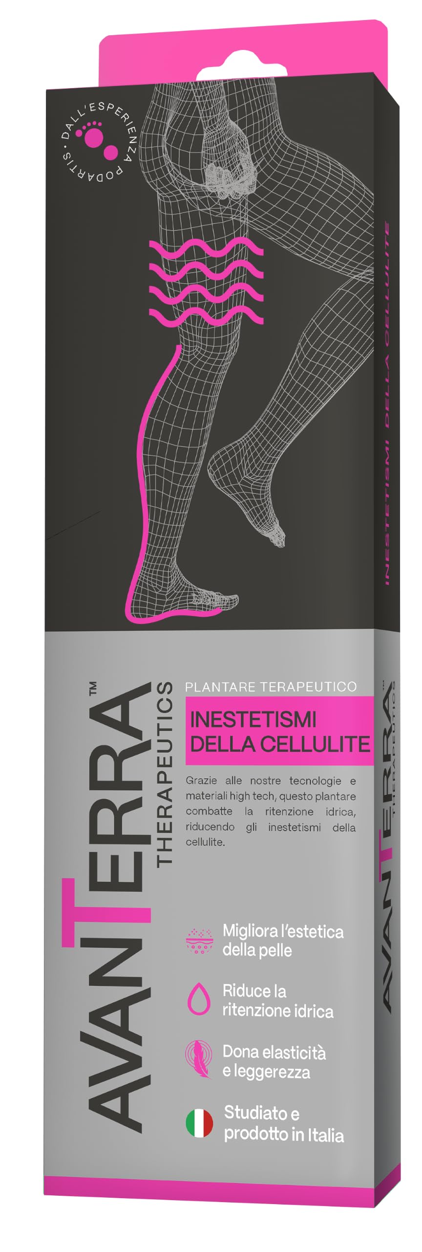 Avanterra Plantare Cellulite Long Rosa – Terapeutico Anticellulite Made in Italy con Drypod® Assorbi sudore, Effetto Pump, Riduce Ritenzione e Migliora l’Estetica della Pelle (37/38) | Soletta Specifica per la Circolazione, Contrasta Cellulite e Gonfiore,