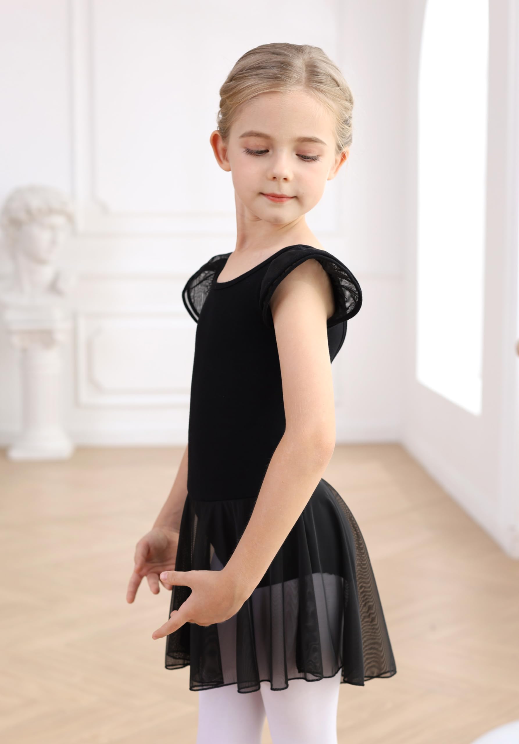 MdnMd Body da danza con gonna, per bambine, a maniche corte
