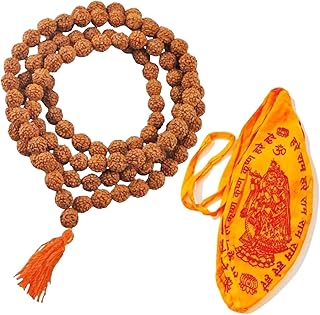 Sponsored Ad - Naisha Rudraksha Mala 108+1 & Gaumukhi Japa Mala Bag, Beads Necklace, Seed Bead Natural Himalaya 5 face Pan...