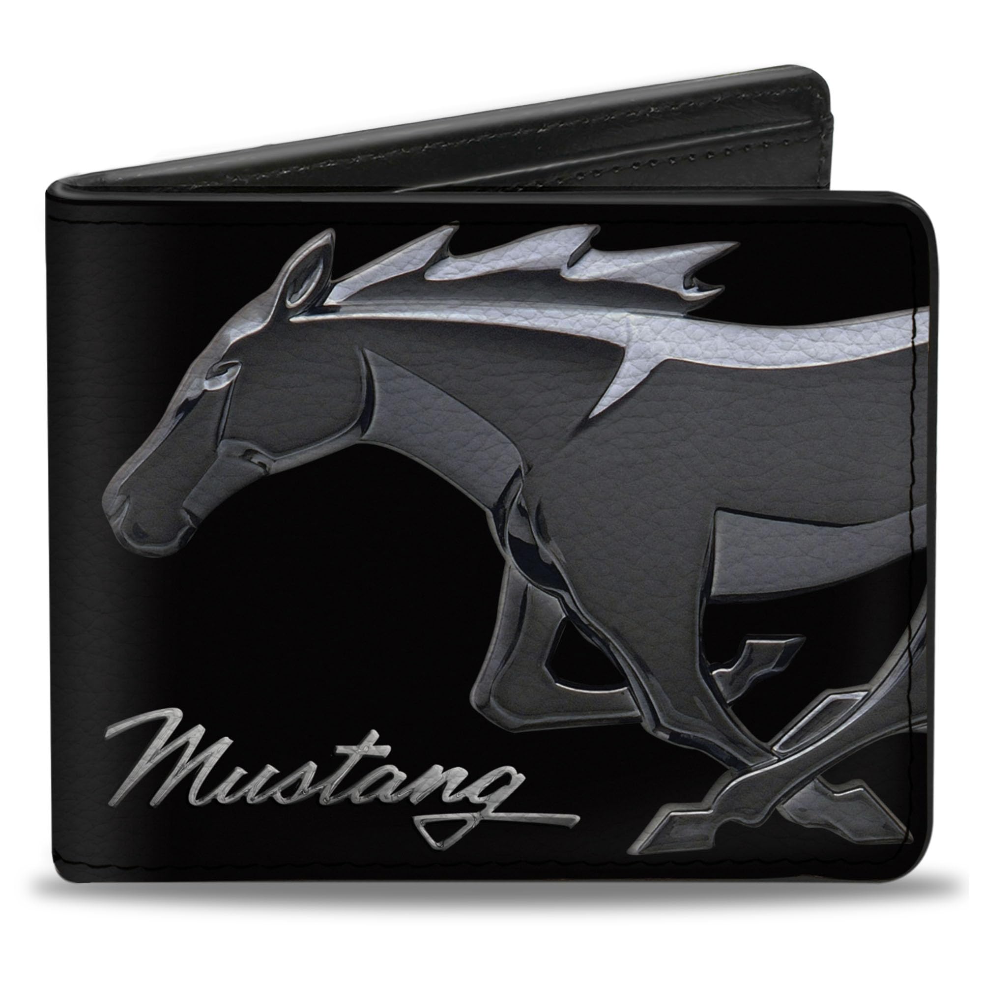 Buckle-Down mens Buckle-down Pu Bifold - Mustang Chrome Pony/Mustang Script Black/Silver Wallet