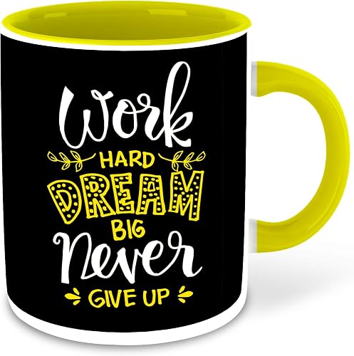 WHATS YOUR KICK - Never Give Up Inspired Designer Printed Yellow Ceramic Coffee |Tea | Milk Mug (Gift | Motivational Quotes | Best Quotes | Fitness, Gym, Running (Multi-34)