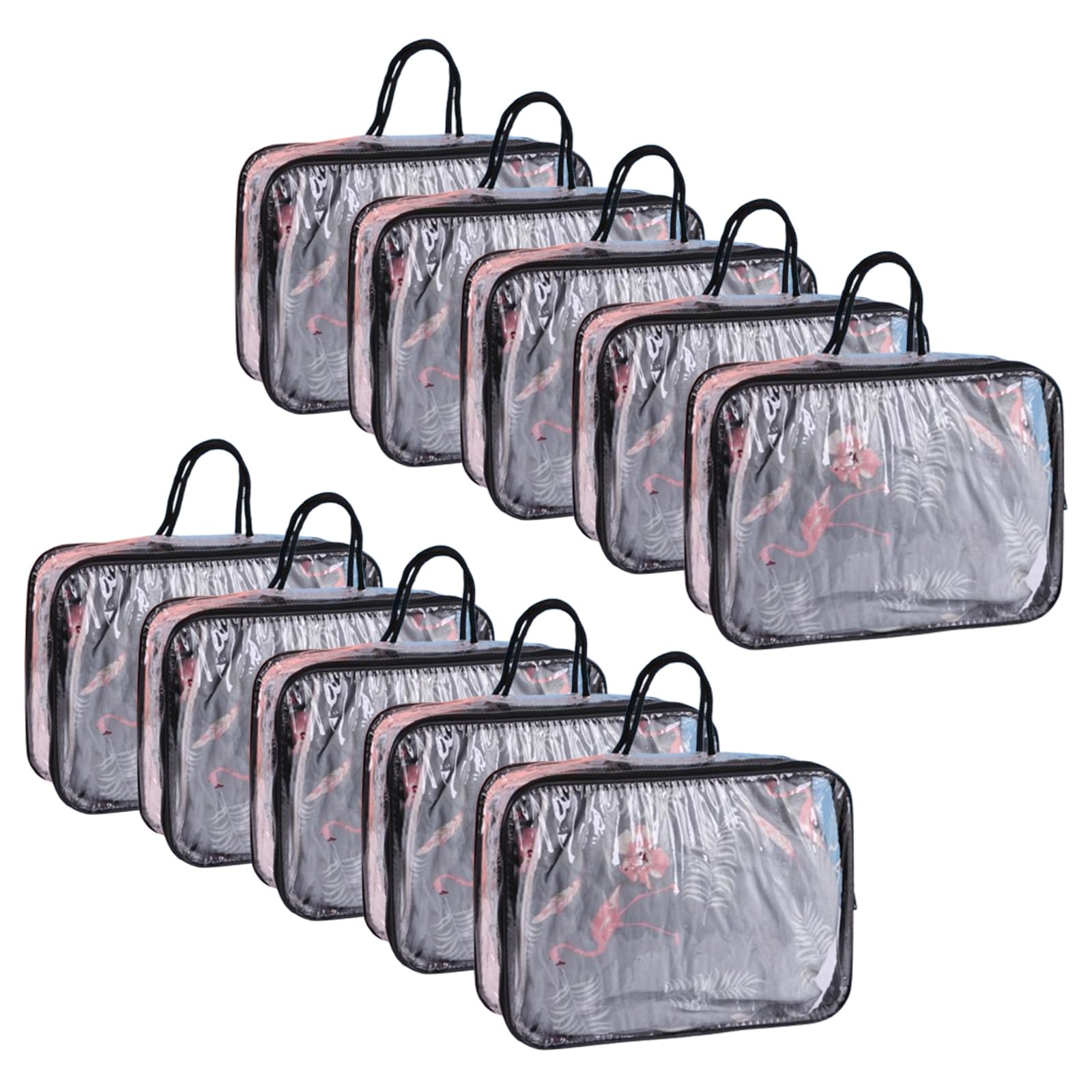 Hyuetrsa 10 Pcs Large Clear Travel Packing Cube, Vinyl Zippered Storage Bags, See-Through PVC Organizer Multipurpose Pouch with Handle for Clothes, Comforter, Bedding (Black, 11.8 x 10.2 x 3.9 Inch)