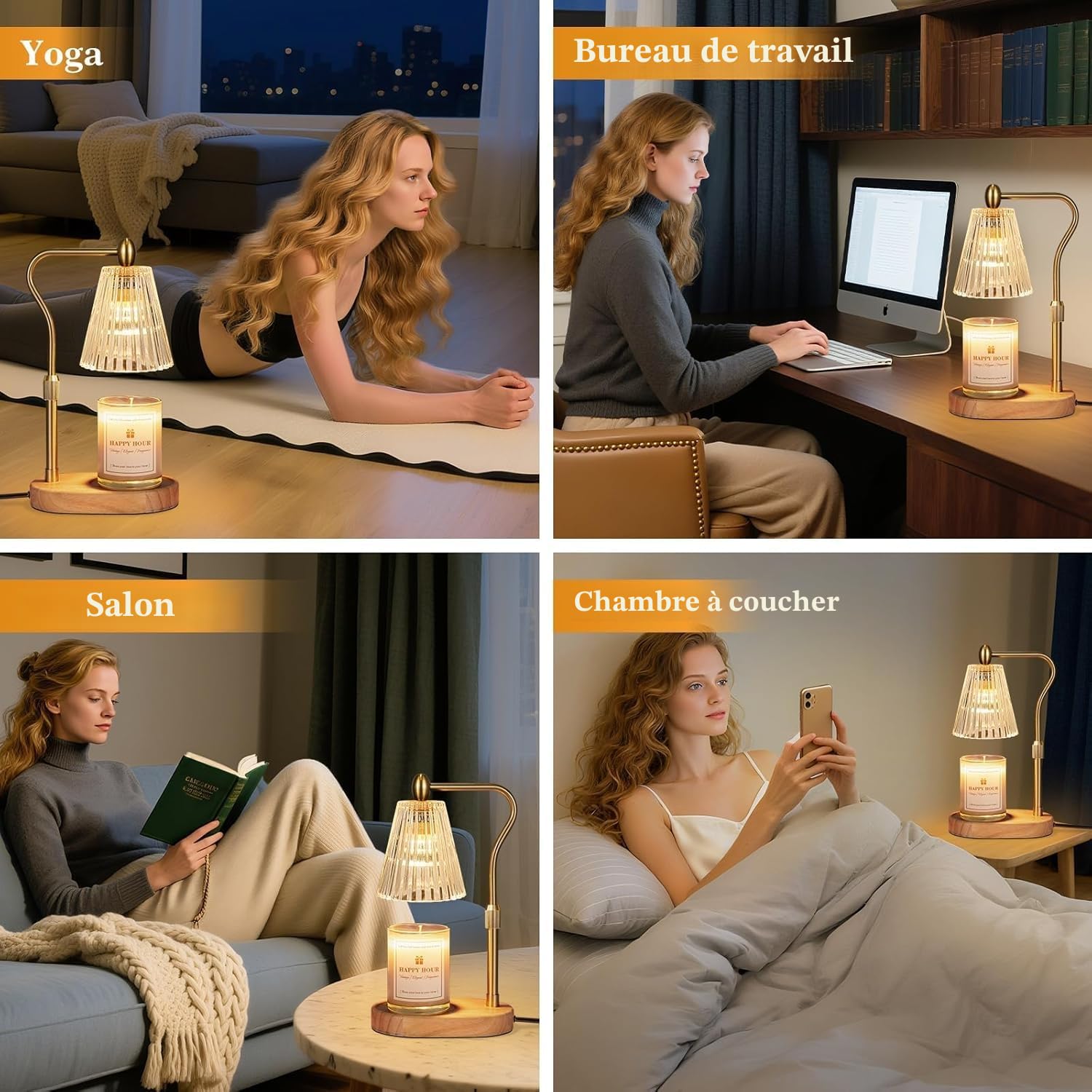 Loowoko Lampe Chauffe Bougie, Chauffage Bougie avec Minuterie et Variateur,Réglable en Hauteur,avec 2 Ampoules,Candle Warmer Lamp pour Bougies Parfumées en Verre, Maison, Chambre, Décoration