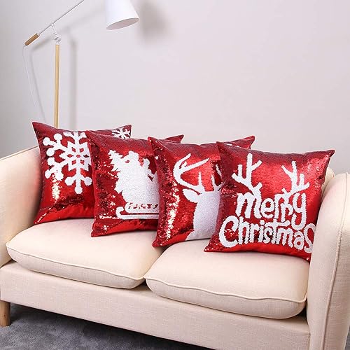 Miniatura 2 de Coeufuedy Fundas de almohada de lentejuelas navideñas de 18 x 18 pulgadas, reversible, con lentejuelas rojas, funda de almohada decorativa de sirena