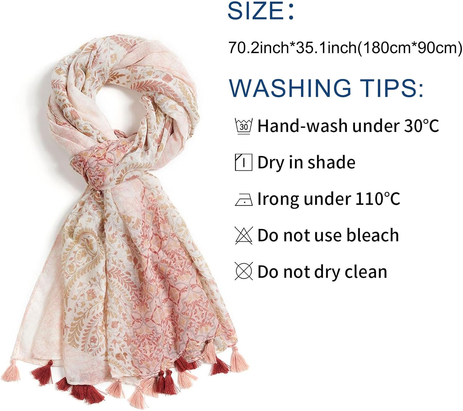Scarf for Women Lightweight Fashion Floral Printed Scarves Boho Fall Winter Fringed Shawl Wraps - Image 3