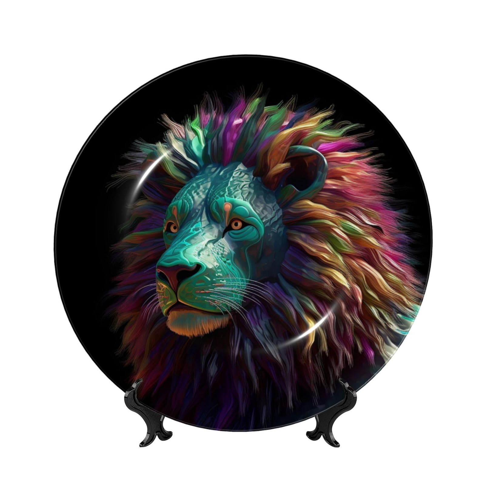 Assiette porcelaine anglaise lion 3D ornement céramique fait main 25 cm