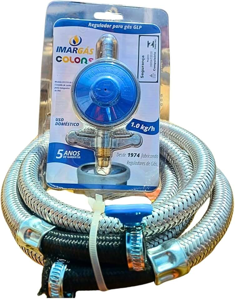 Regulador registro Gás Blue Elite 1kg/h Inmetro cozinha fogão forno cooktop mangueira malha aço 2,5 metros